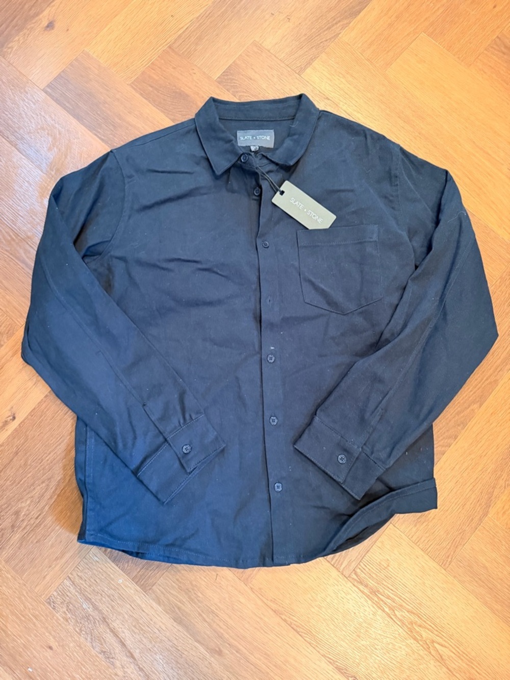 Slate & Stone Men’s Charcoal Button-Up Shirt Long Sleeve Minimalist Overshirt NW